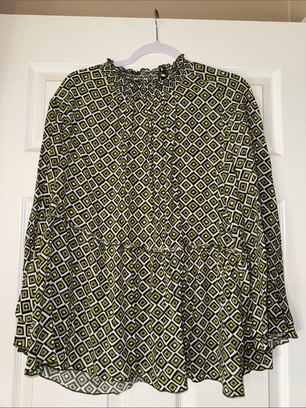 Cato Olive and Black Geometric Peplum Tunic
